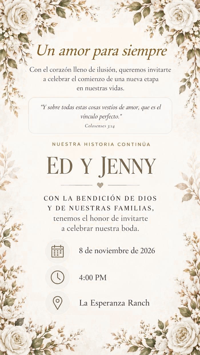 Un amor para siempre. 8 de noviembre de 2026, 4:00 PM, La Esperanza Ranch